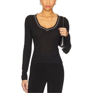 NWOT Free People Intimately V-Neck with Lace Trim long sleeve top size small